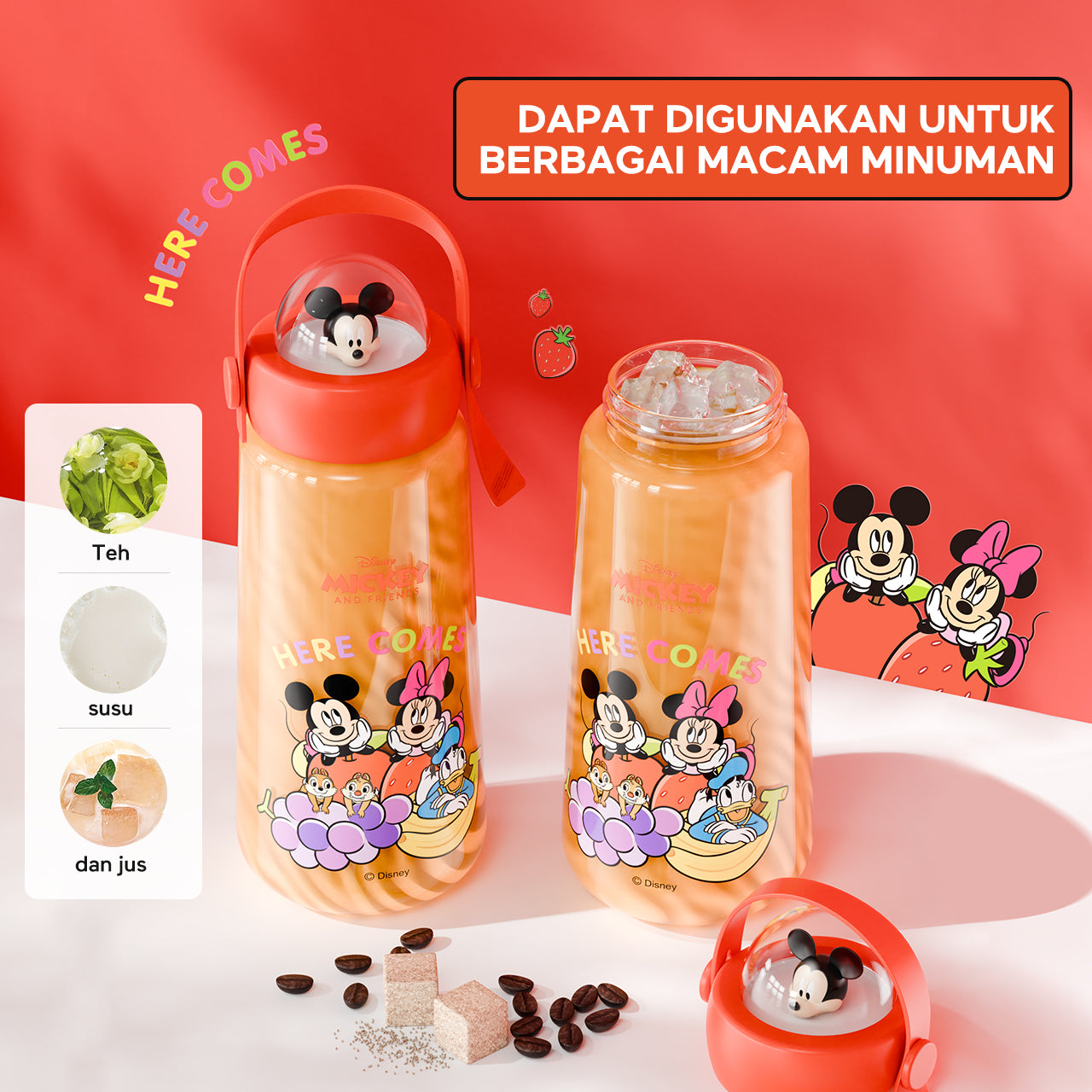 【Original】ecentio 650ml botol air minum Disney Micky Sport botol Anakanak