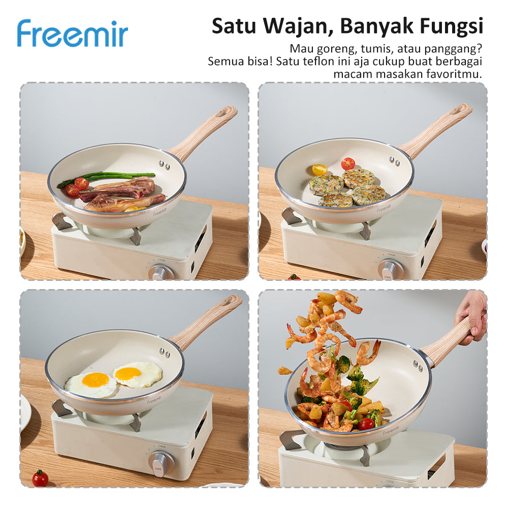 ecentio x Freemir Beige Kitchen Set — Wajan 24cm / Chopper 250ml/Lunch Box set/Botol Aluminium 750ml