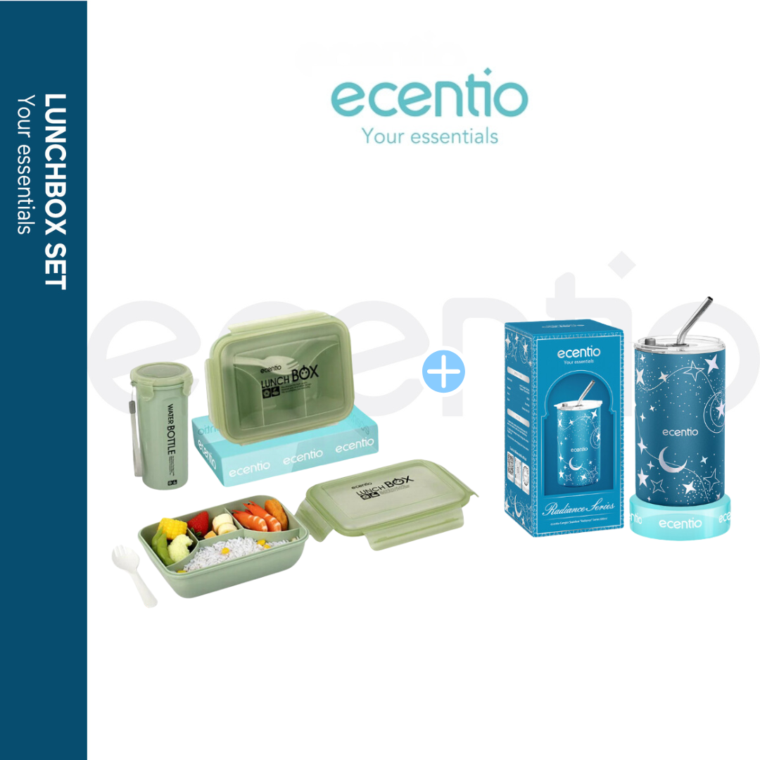 ecentio lunch box Kotak Bekal Makan cangkir Set+Piala Stainless Steel ecentio Brilliant Series 600ml