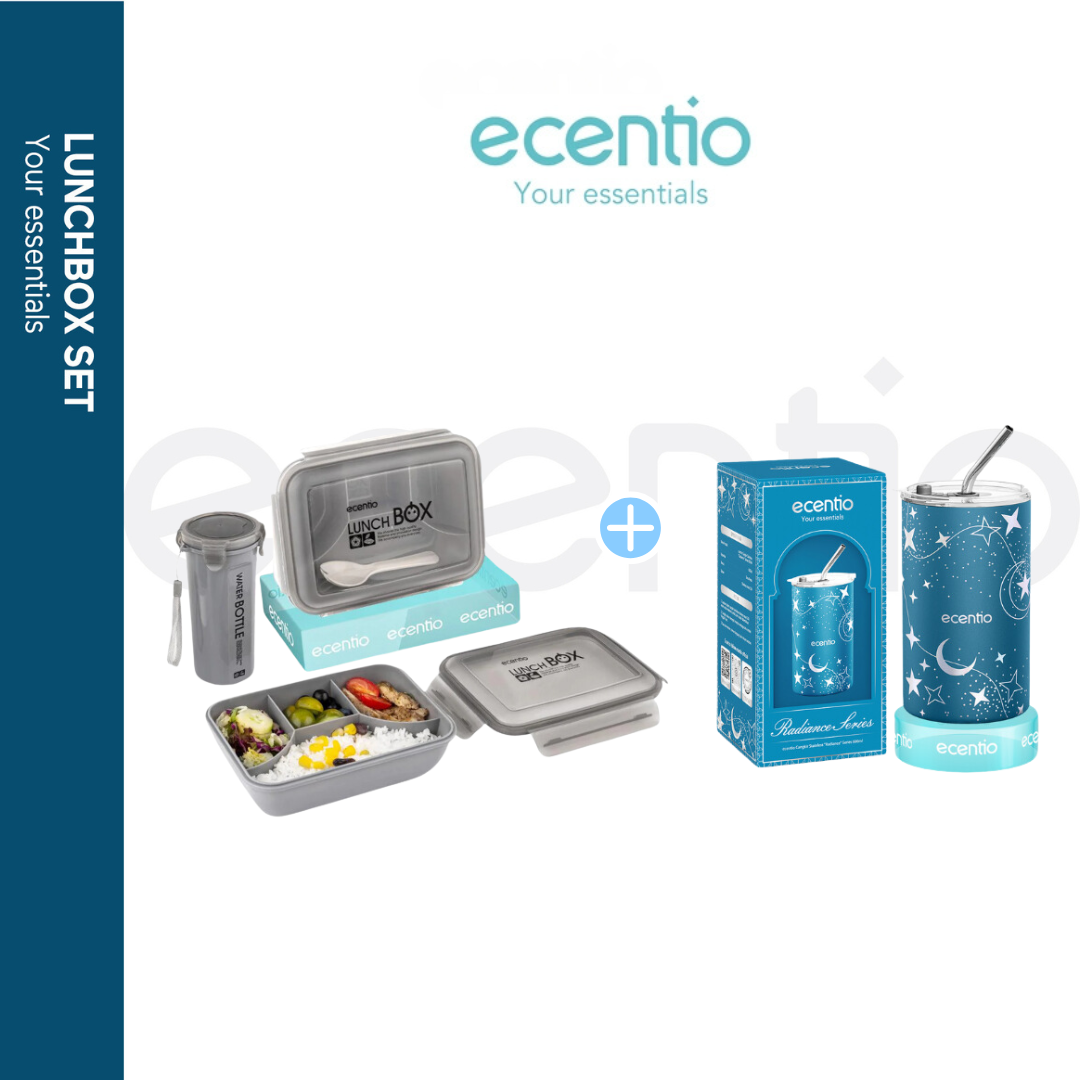 ecentio lunch box Kotak Bekal Makan cangkir Set+Piala Stainless Steel ecentio Brilliant Series 600ml