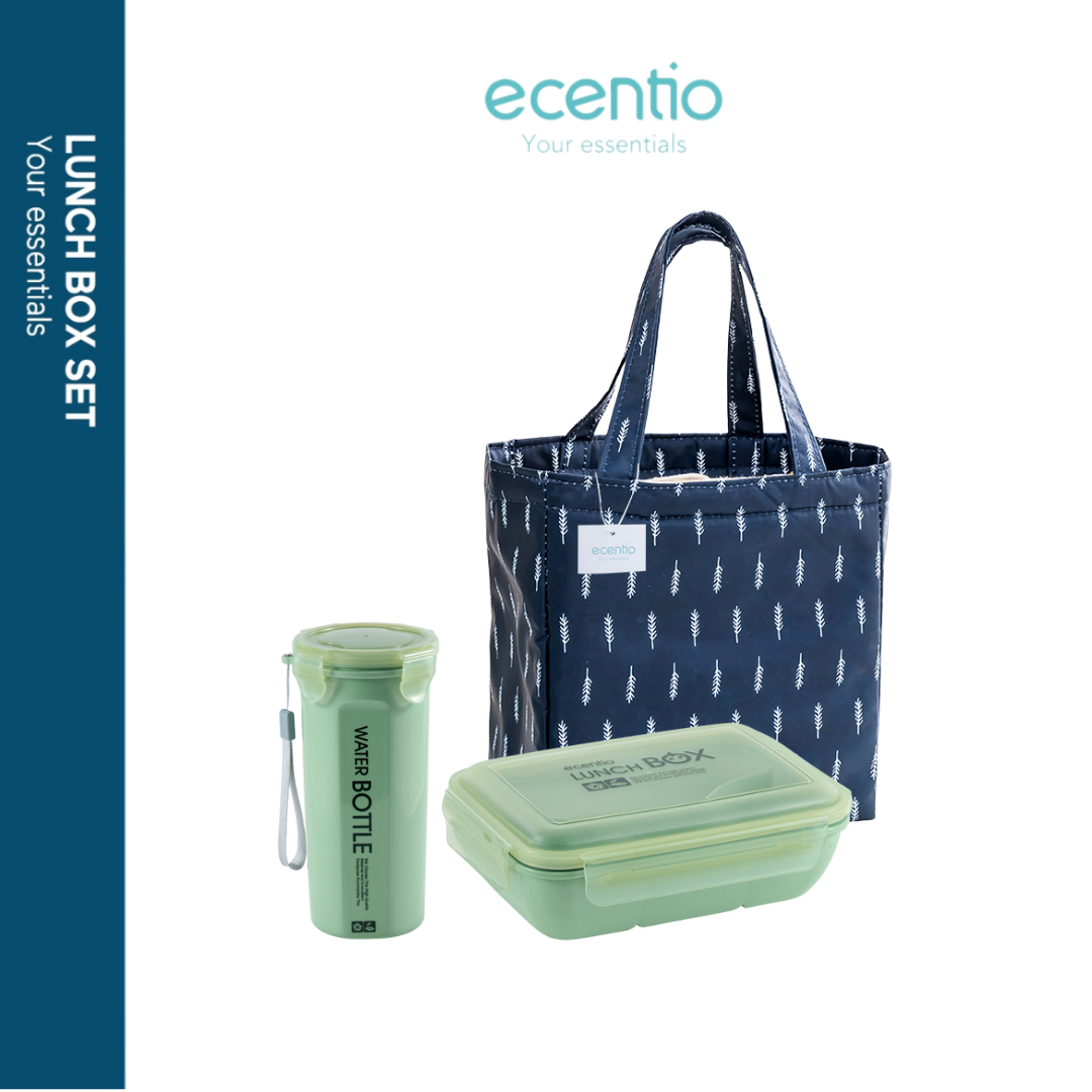 ecentio lunch box set kotak makan 2 Sekat/botol minum/tas bekal cooler bag