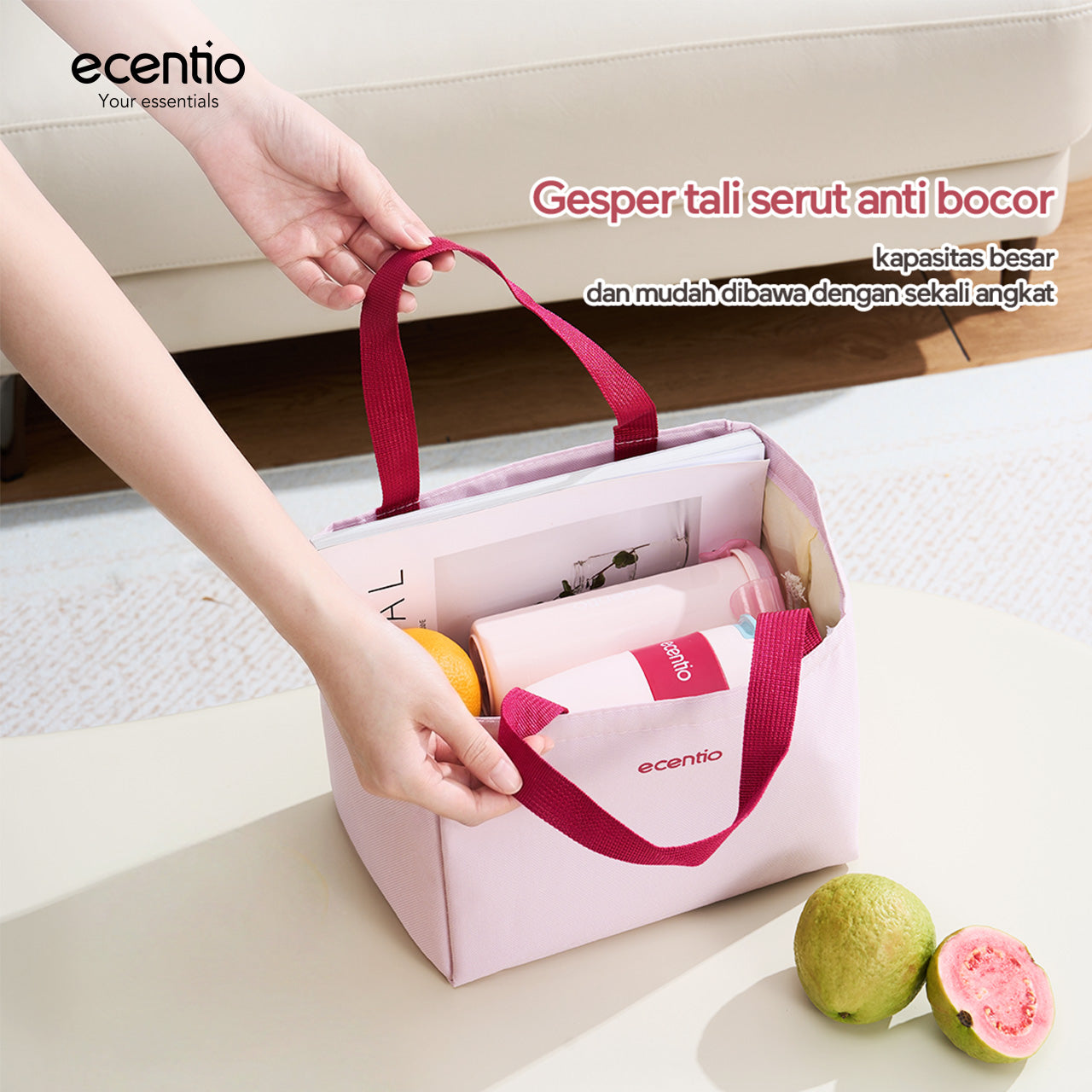 ecentio Lunch Box Anti Tumpah 1200ML + Botol Minum 500ML BPA Free Tempat Bekal Makan Anak Sekolah Kotak Makan Plastik Free Sendok & Kotak Saus Lunch Box Sekat Kedap Bocor Bekal Kerja