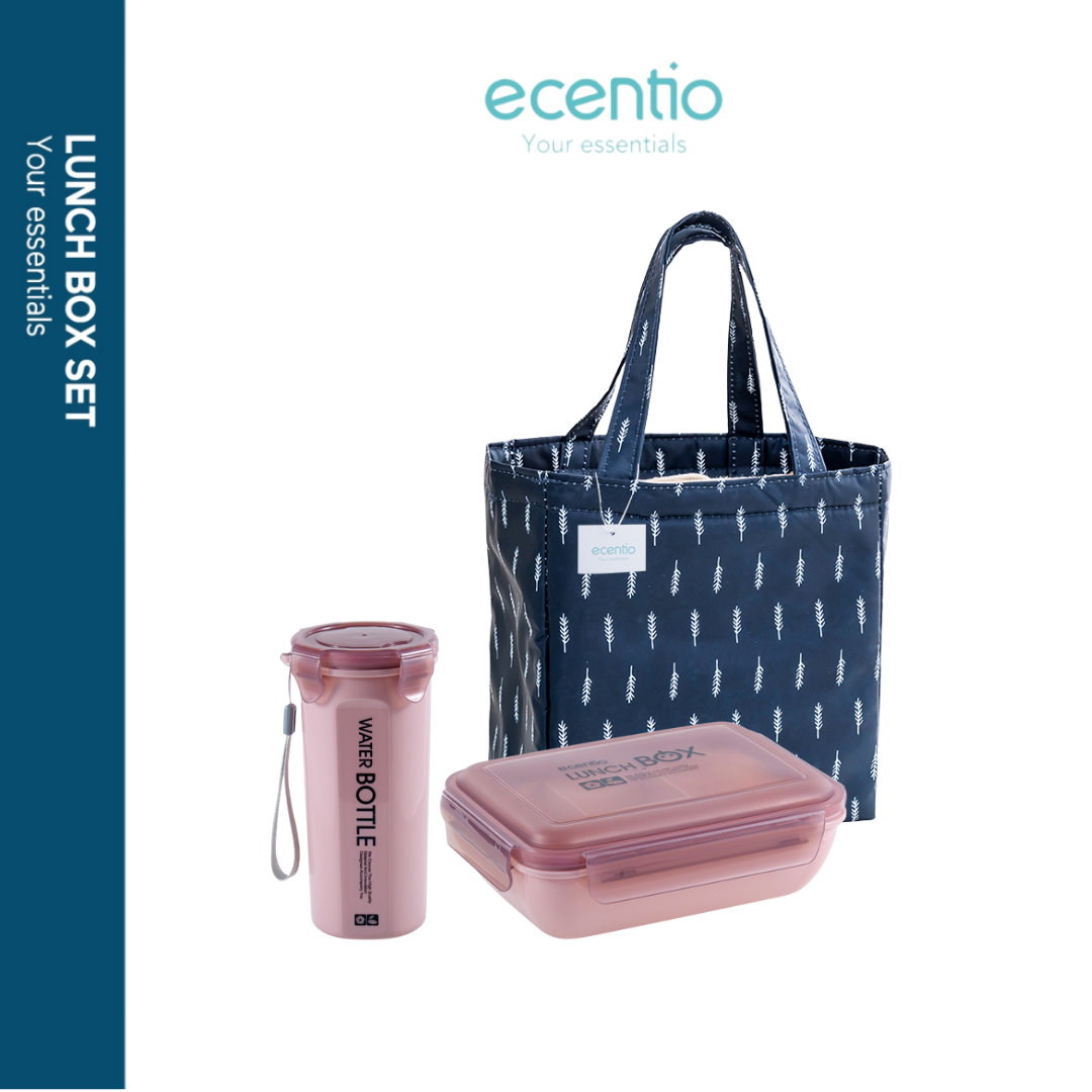 ecentio lunch box set kotak makan 2 Sekat/botol minum/tas bekal cooler bag