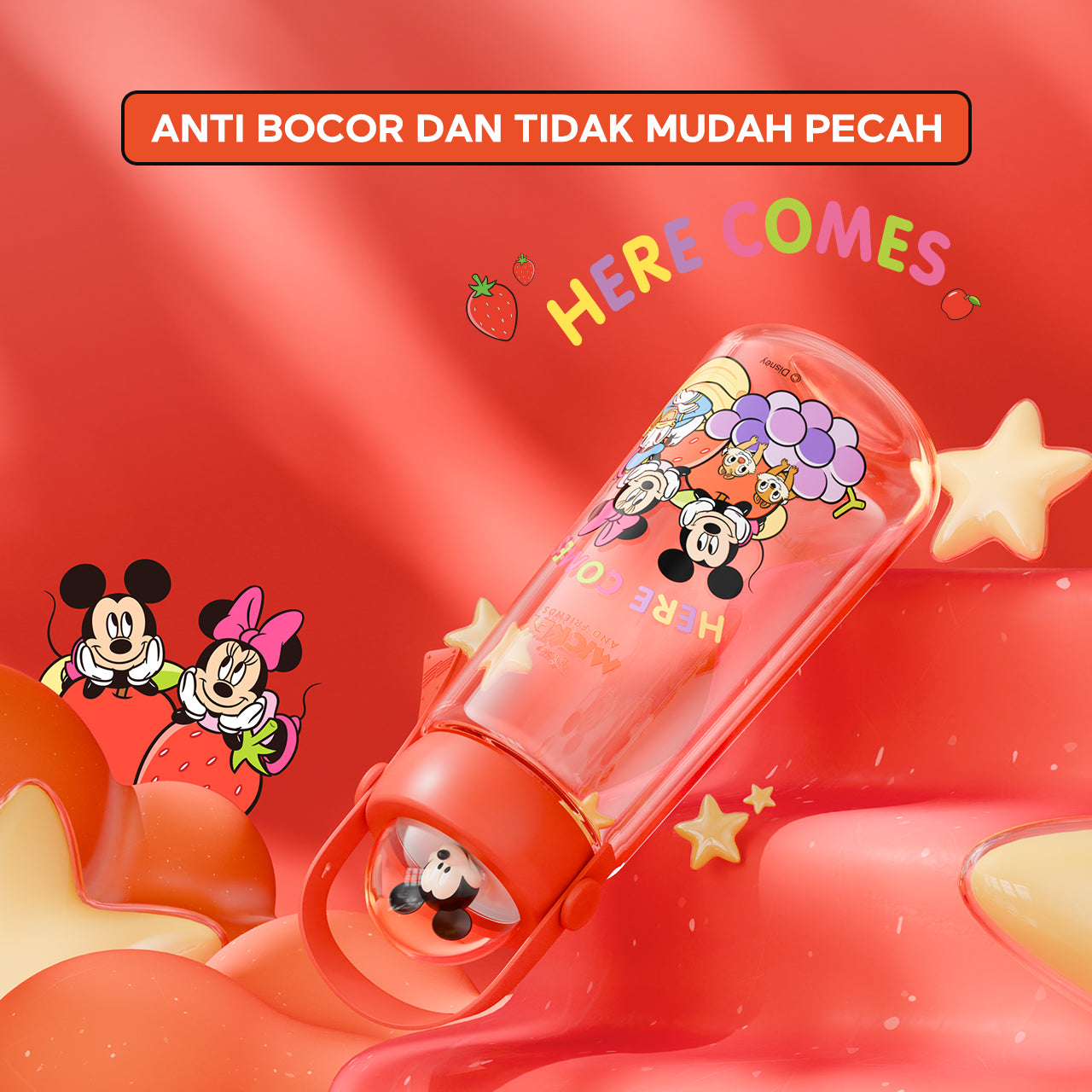 【Original】ecentio 650ml botol air minum Disney Micky Sport botol Anakanak