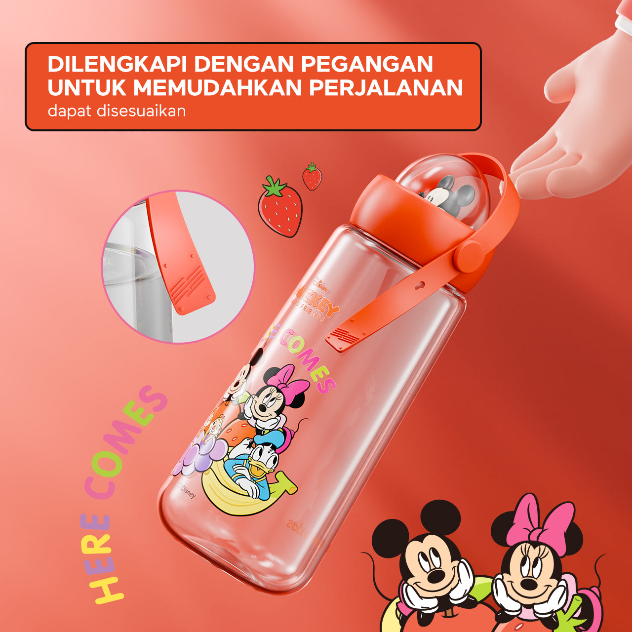 【Original】ecentio 650ml botol air minum Disney Micky Sport botol Anakanak