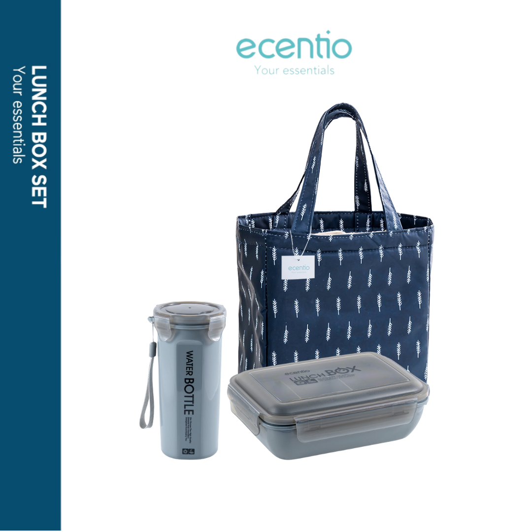 ecentio lunch box set kotak makan 2 Sekat/botol minum/tas bekal cooler bag