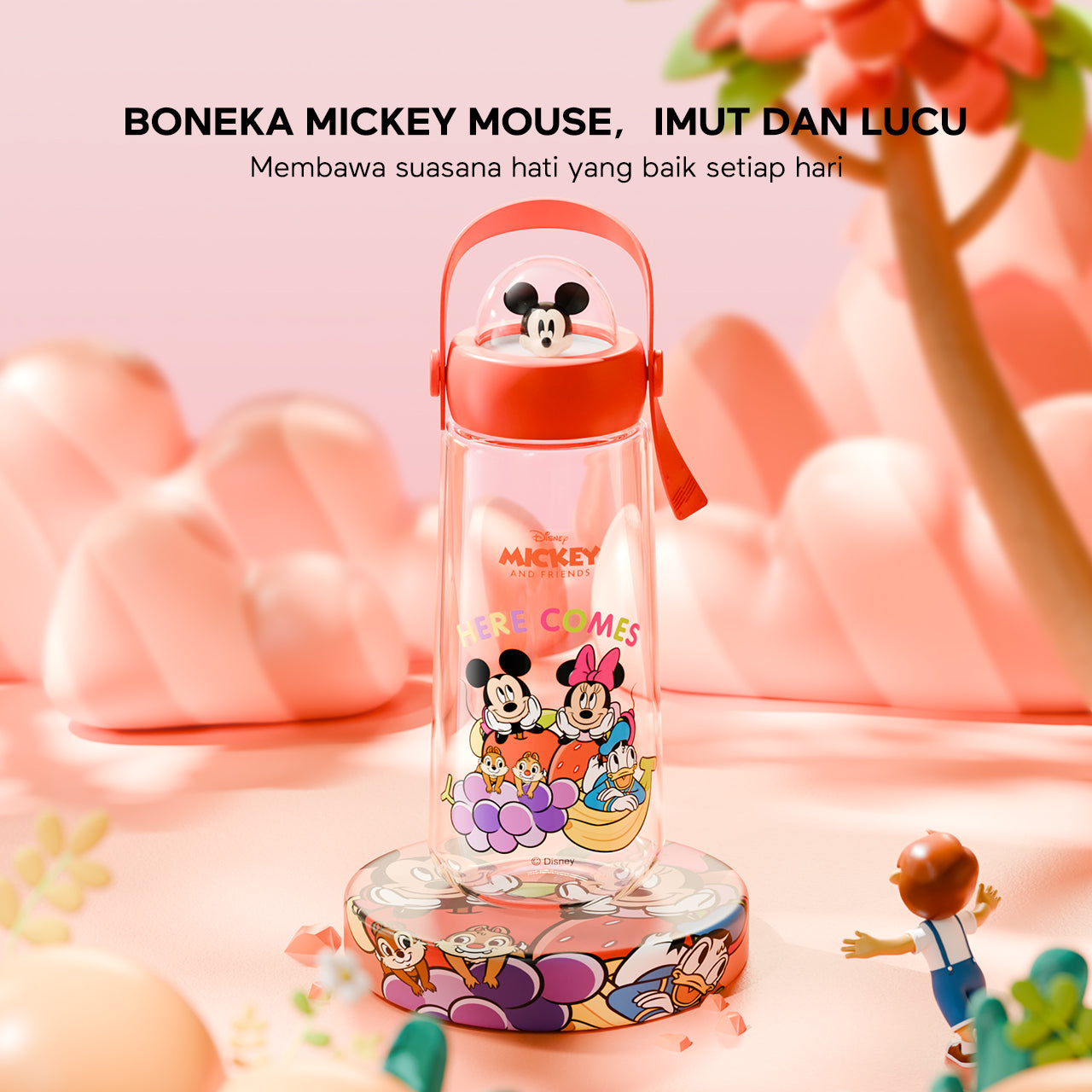 【Original】ecentio 650ml botol air minum Disney Micky Sport botol Anakanak