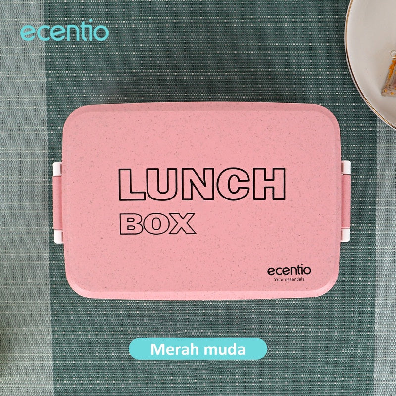 ecentio Anti Tumpah lunch box kotak makan 3 Warna PP Jerami Gandum tempat bekal makan 1000ML Free Sendok BPA Free