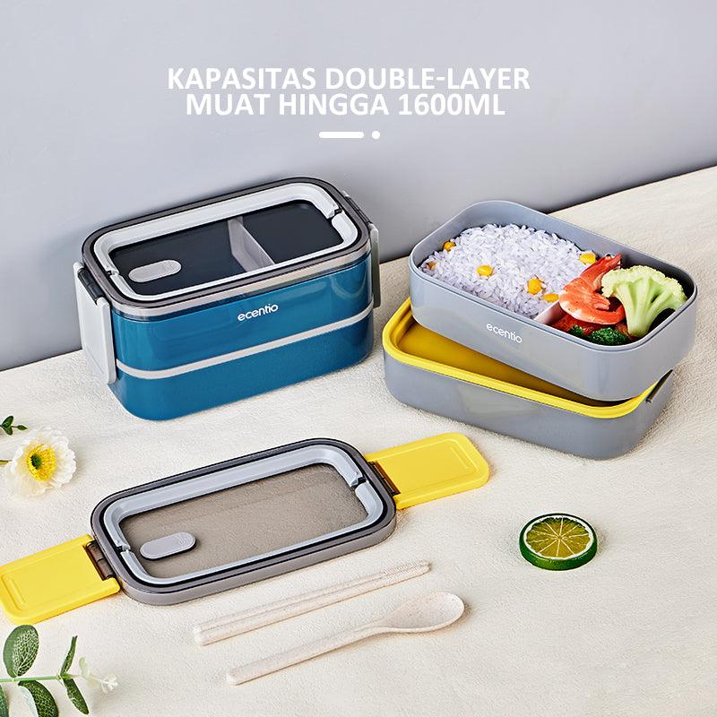 ecentio lunch box Kotak Bekal Makan 2 tingkat anti tumpah 1600ML