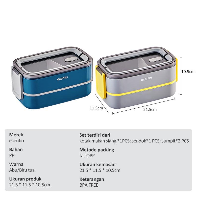 ecentio lunch box Kotak Bekal Makan 2 tingkat anti tumpah 1600ML
