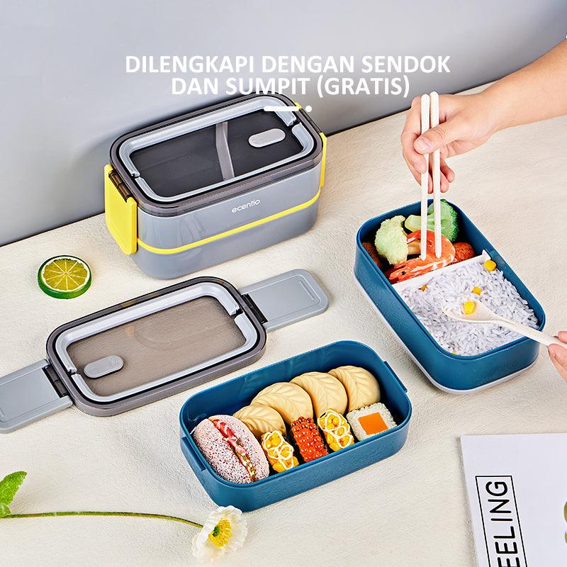 ecentio lunch box Kotak Bekal Makan 2 tingkat anti tumpah 1600ML
