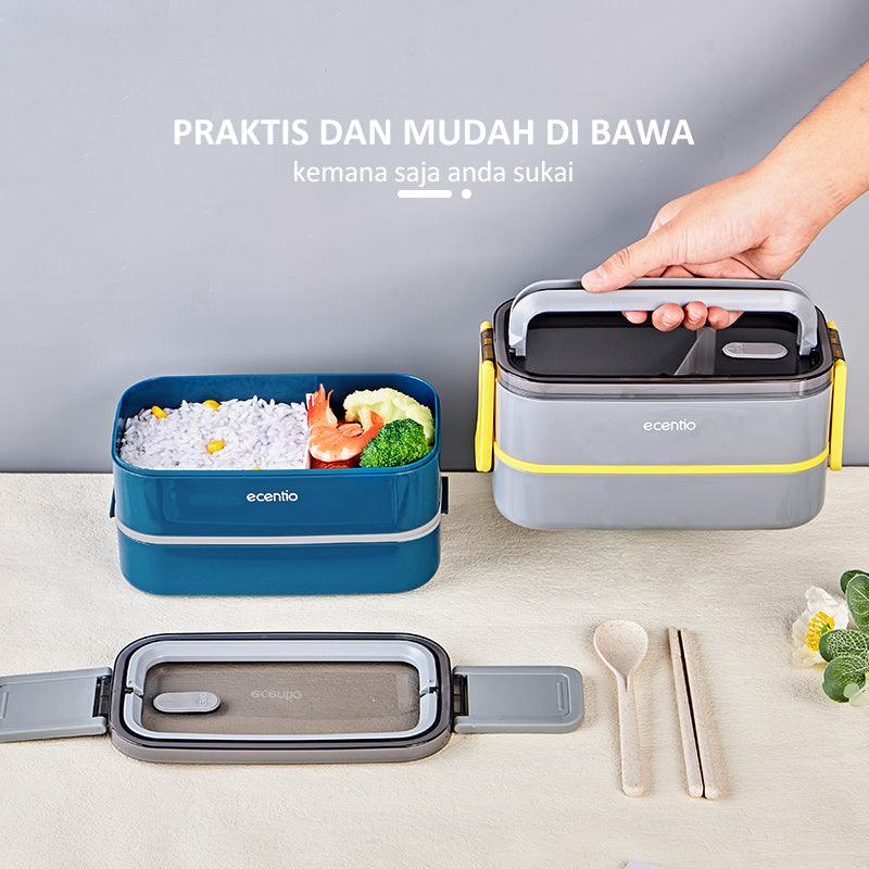 ecentio lunch box Kotak Bekal Makan 2 tingkat anti tumpah 1600ML