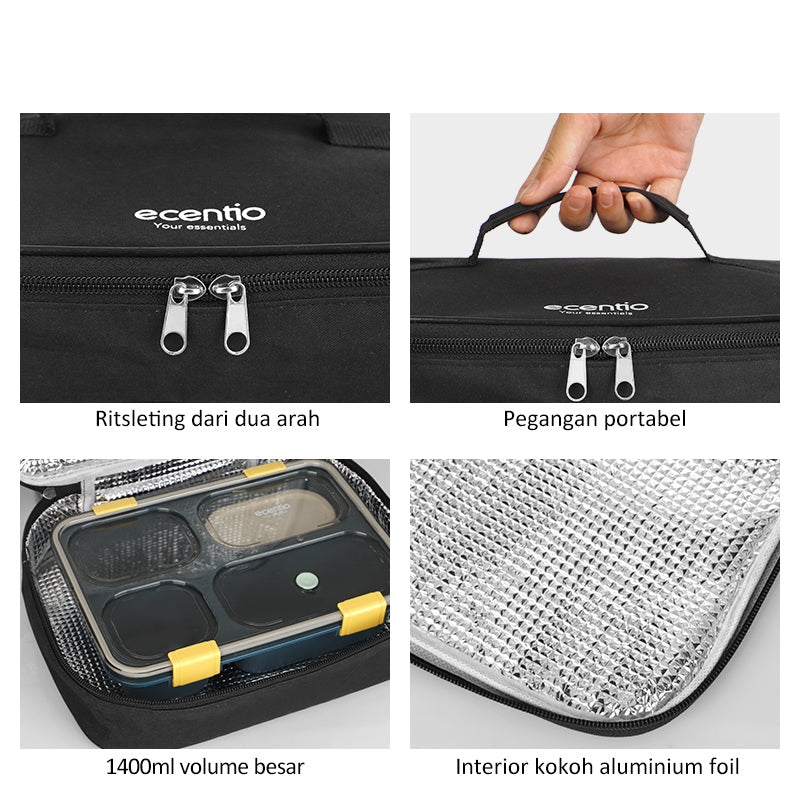 ecentio lunch box Kotak Makan stainless steel 1000ml Tas Bekal set - ecentio