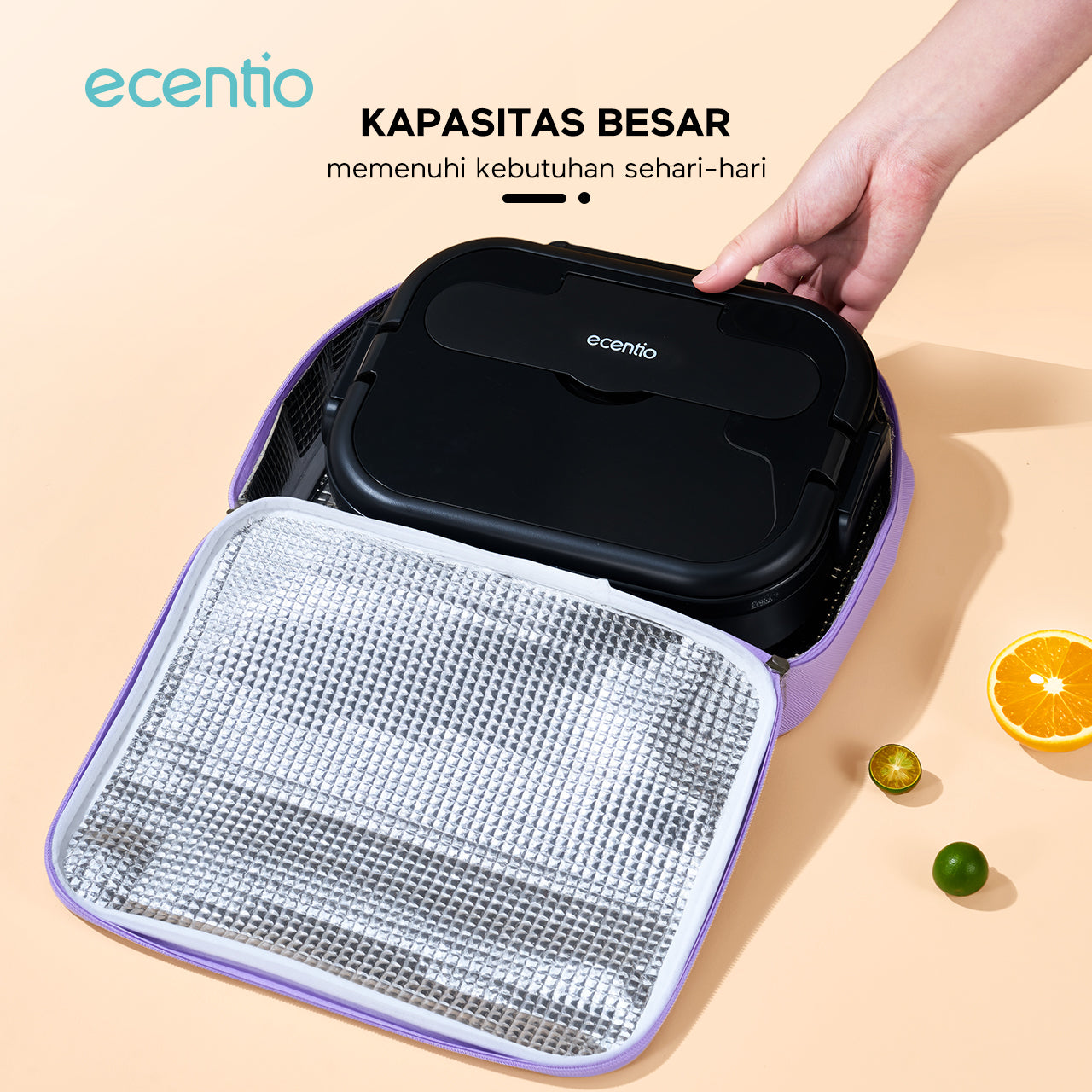 ecentio Rectangular lunch bag Tasmakan genggam kapasitas besar Ungu