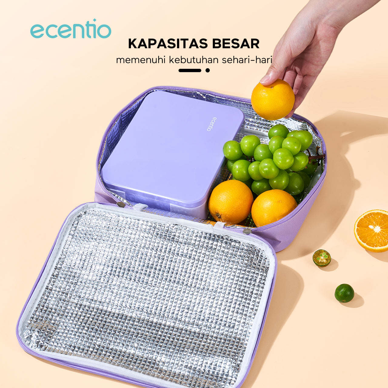 ecentio Rectangular lunch bag Tasmakan genggam kapasitas besar Ungu