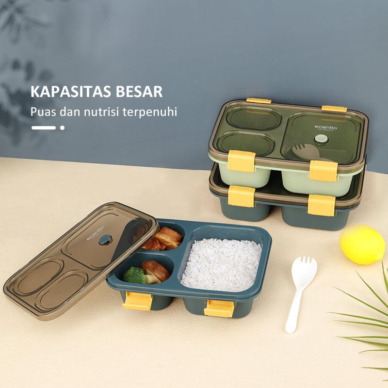 ecentio lunch box kotak bekal makan 3grids anti tumpah 850ML - ecentio