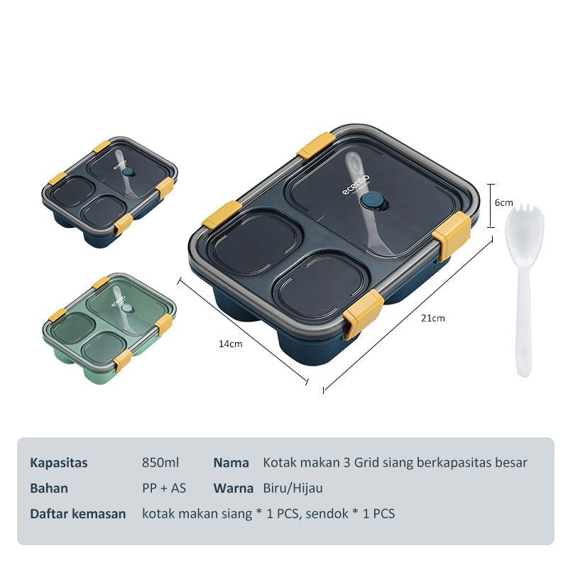 ecentio lunch box kotak bekal makan 3grids anti tumpah 850ML - ecentio
