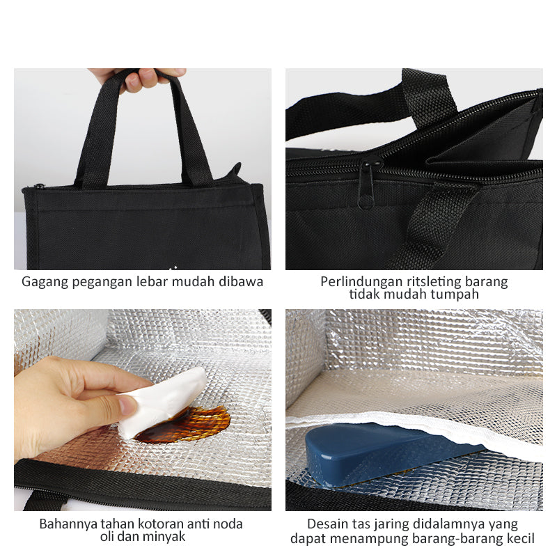 ecentio lunch bag tas tote alumunium foil kecil hitam/ tas makan siang portabel - ecentio
