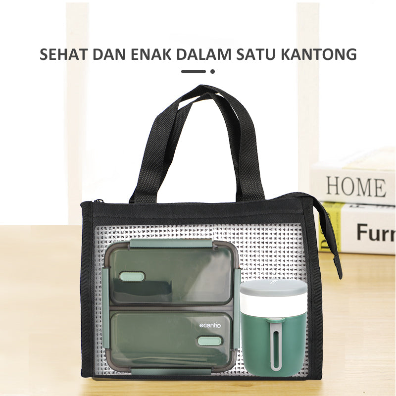 ecentio lunch bag tas tote alumunium foil kecil hitam/ tas makan siang portabel - ecentio