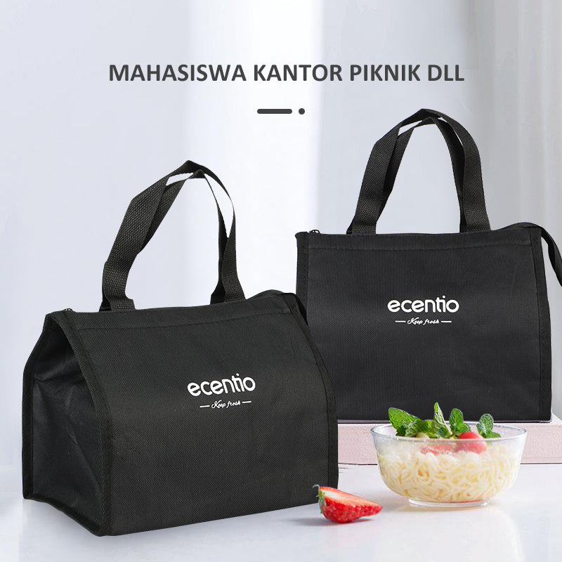 ecentio lunch bag tas tote alumunium foil kecil hitam/ tas makan siang portabel - ecentio