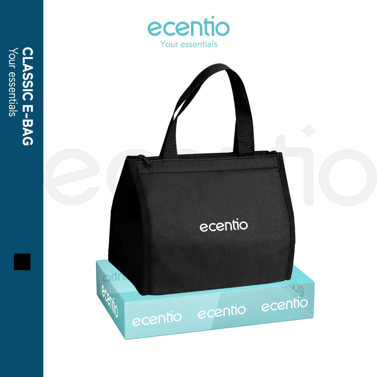 ecentio lunch bag tas tote alumunium foil kecil hitam/ tas makan siang portabel - ecentio