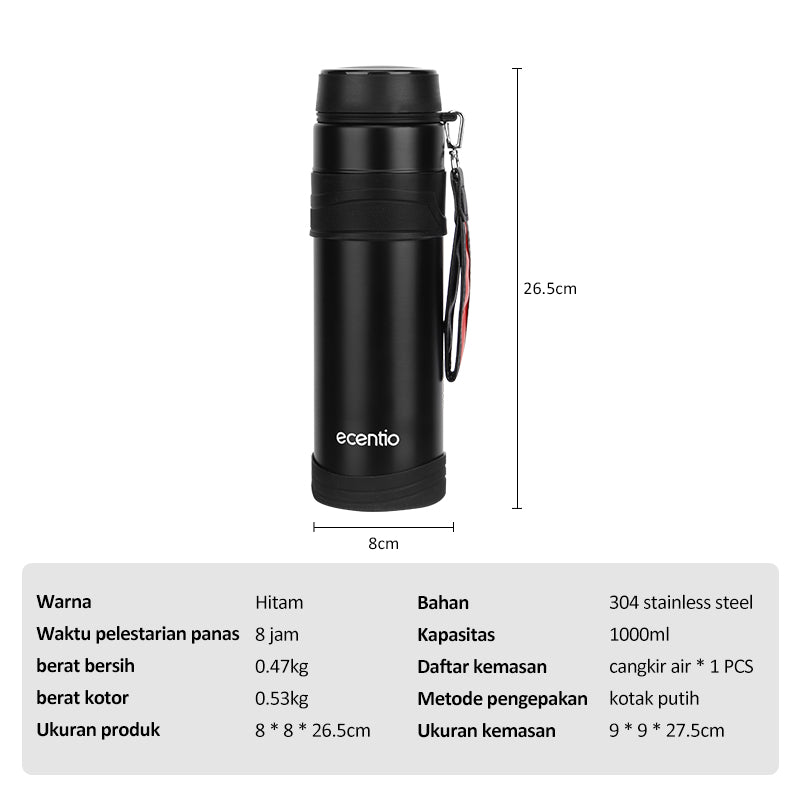 ecentio Botol Minum Termos Air Panas 304 stainless 1000ml - ecentio