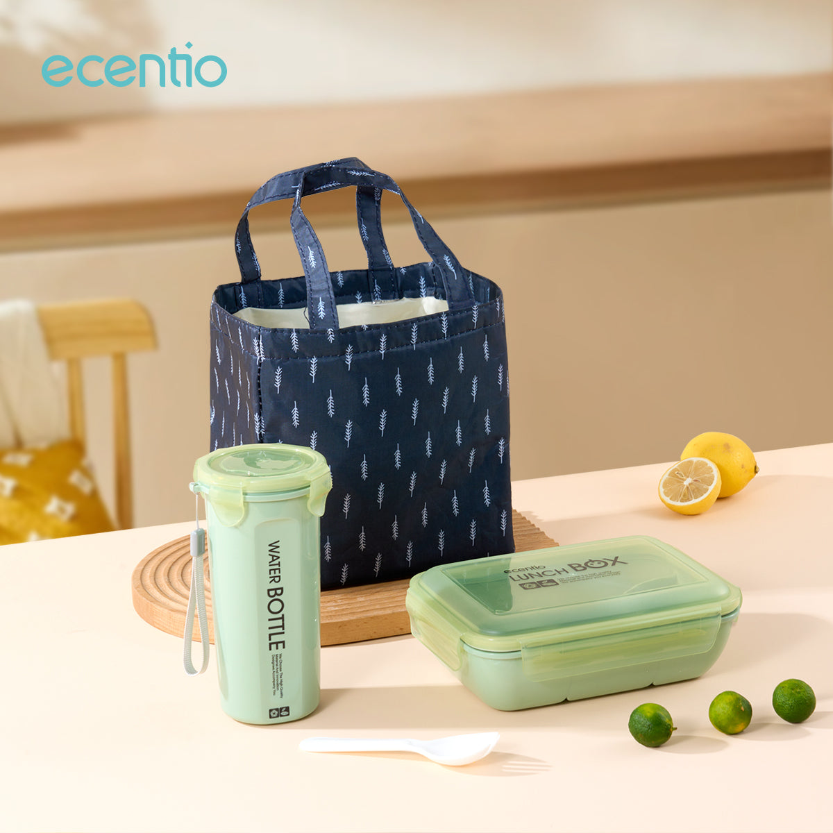 ecentio lunch box set kotak makan 2 Sekat/botol minum/tas bekal cooler bag