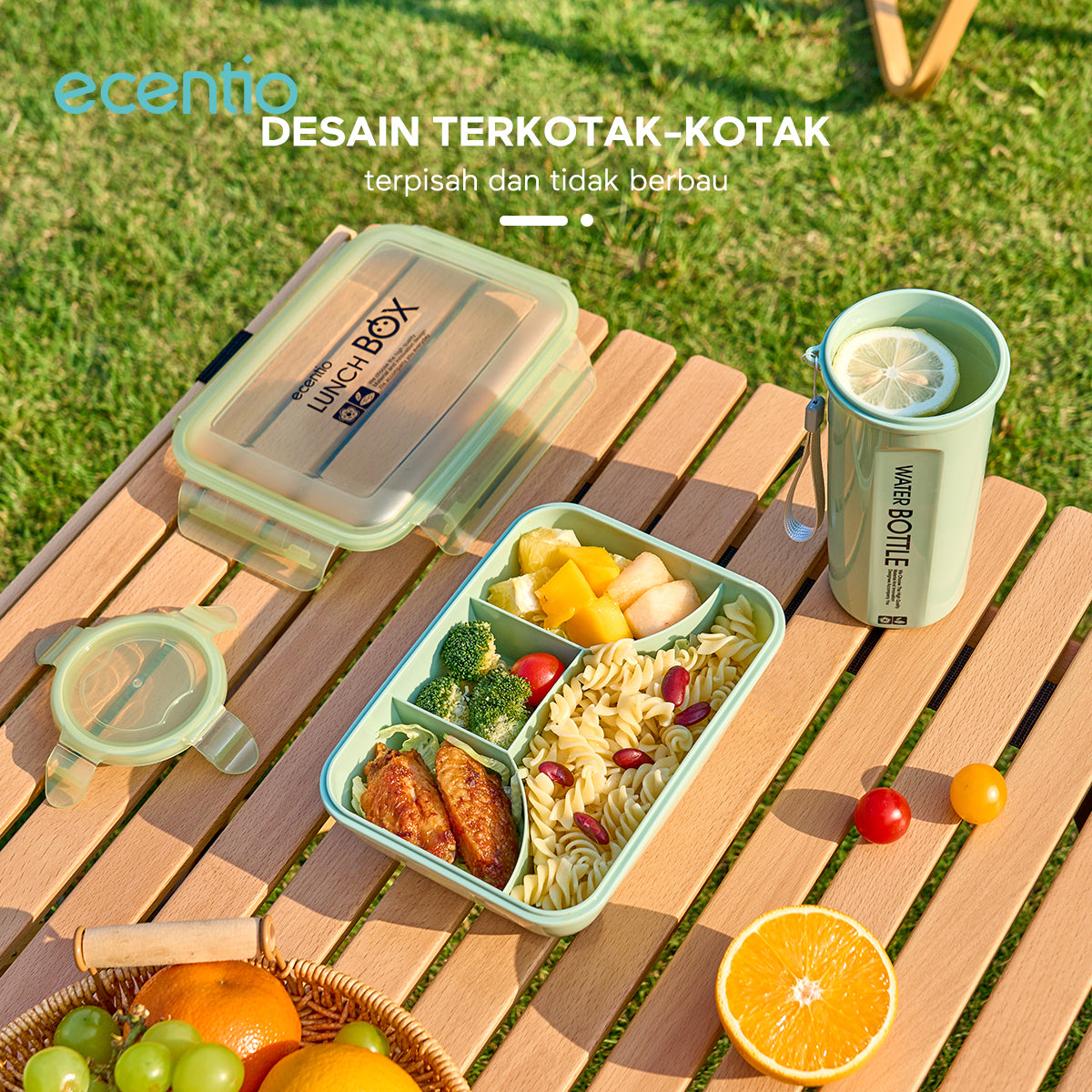 ecentio lunch box set kotak makan 2 Sekat/botol minum/tas bekal cooler bag