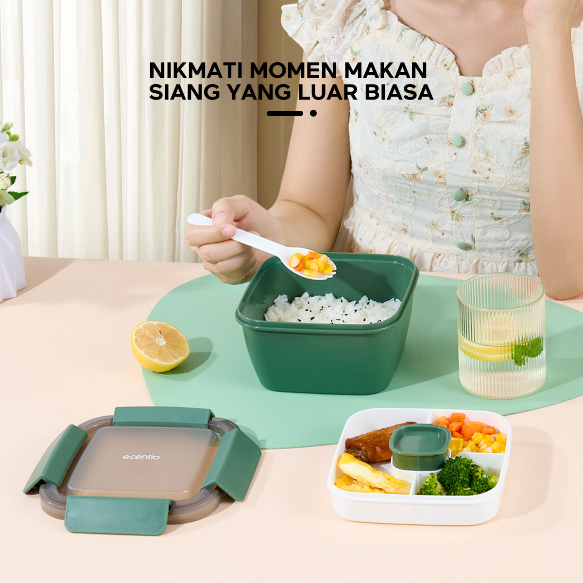 ecentio【BUY 1 GET 2】lunch box Kotak Bekal Makan 2 tingkat free kotak saus 1100ML 2PCS