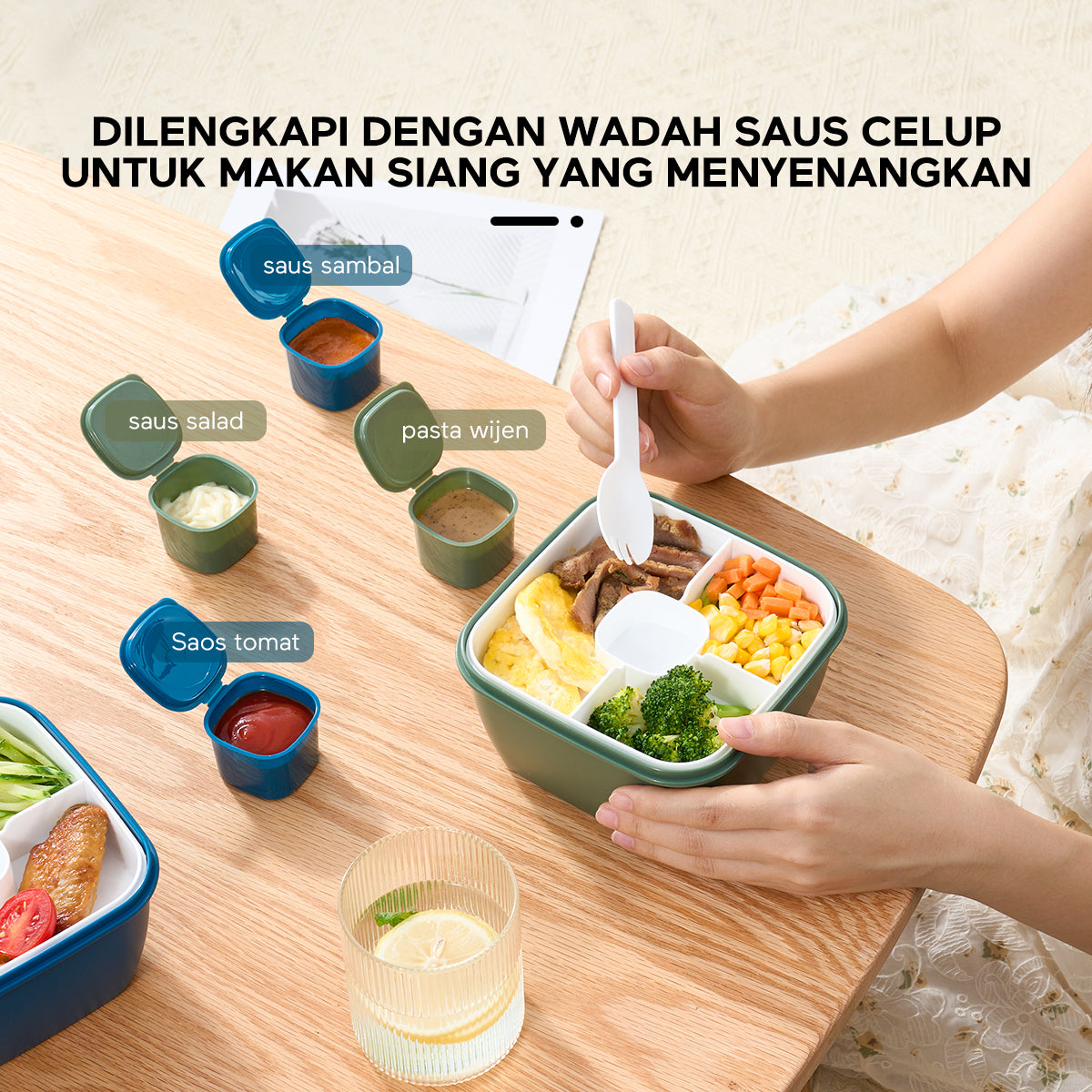 ecentio【BUY 1 GET 2】lunch box Kotak Bekal Makan 2 tingkat free kotak saus 1100ML 2PCS