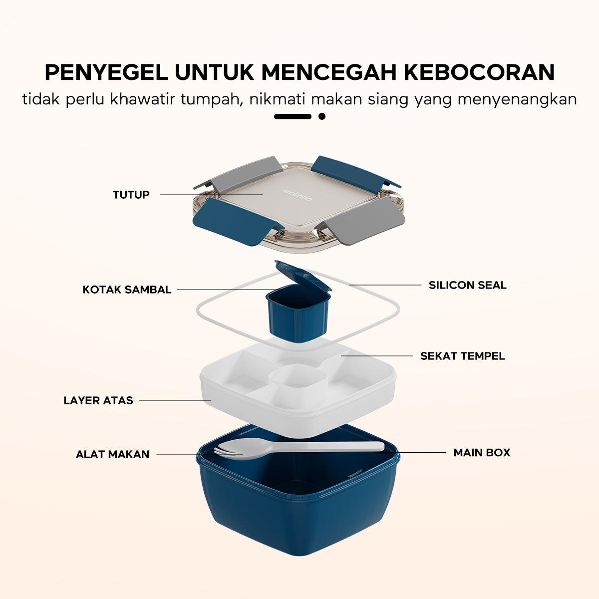 ecentio lunch box katak makan 2 tingkat free kotak saus 1100ML BPA Free - ecentio