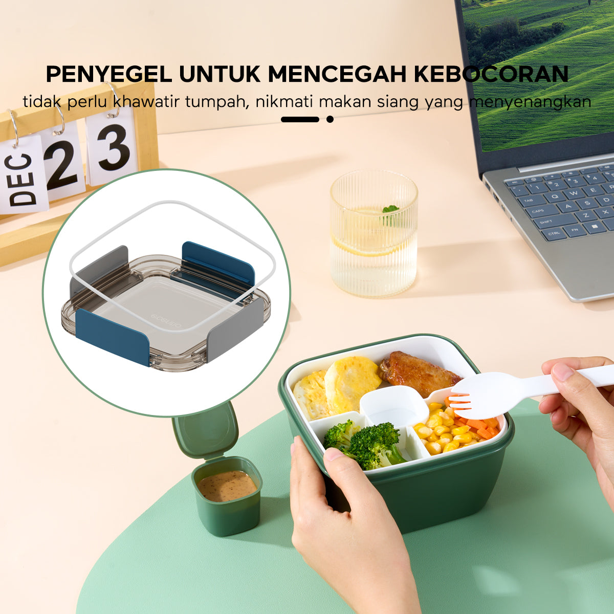 ecentio【BUY 1 GET 2】lunch box Kotak Bekal Makan 2 tingkat free kotak saus 1100ML 2PCS