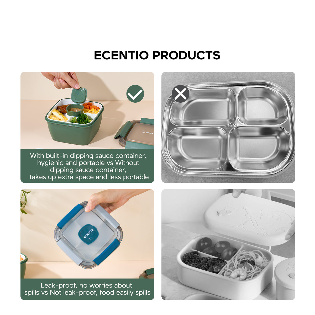 ecentio【BUY 1 GET 2】lunch box Kotak Bekal Makan 2 tingkat free kotak saus 1100ML 2PCS