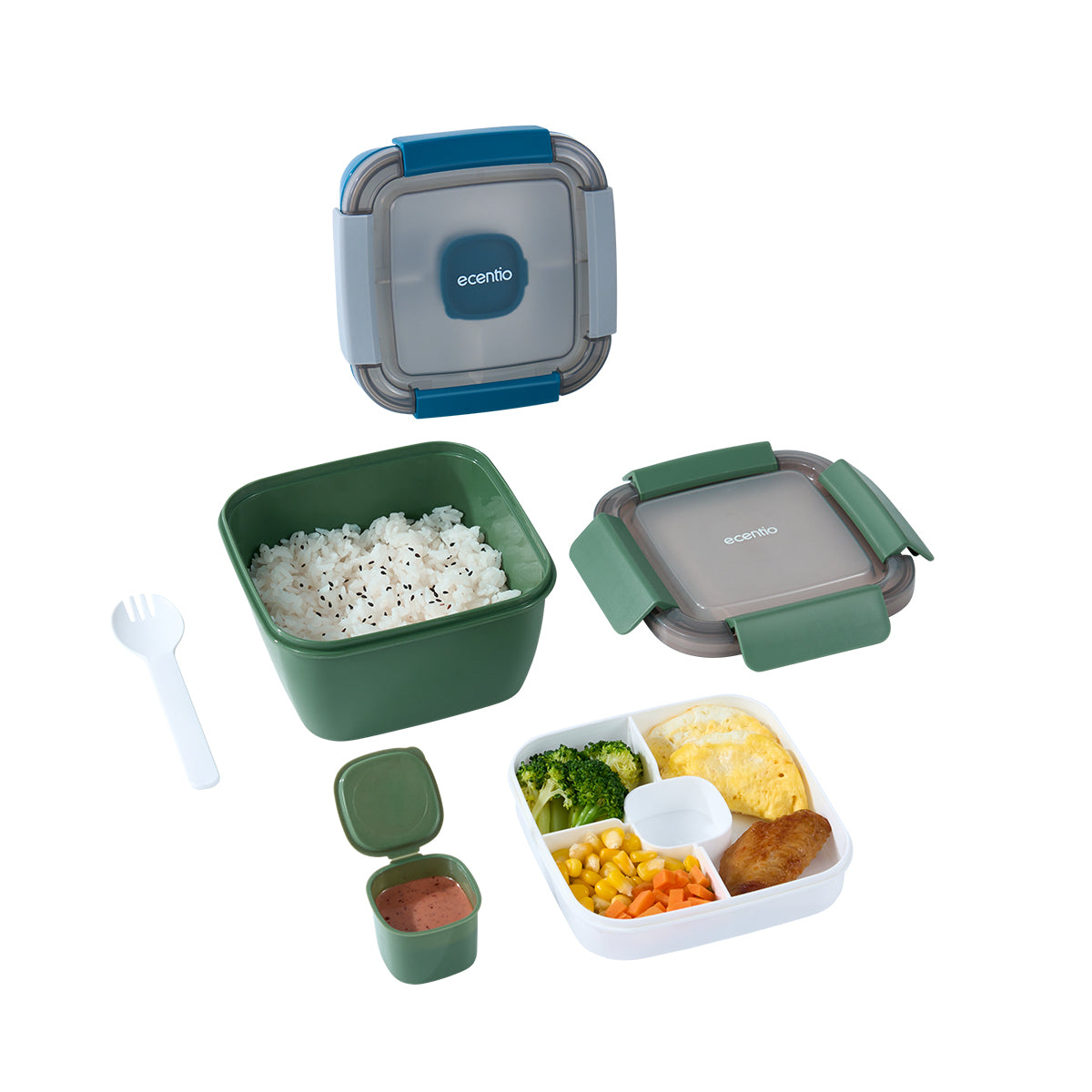 ecentio【BUY 1 GET 2】lunch box Kotak Bekal Makan 2 tingkat free kotak saus 1100ML 2PCS