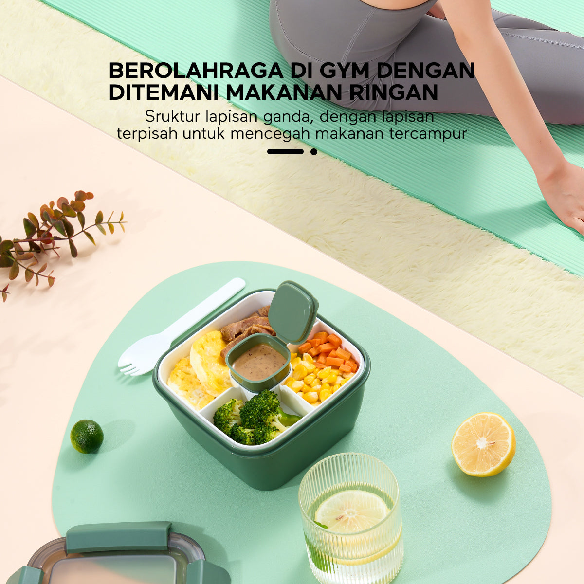 ecentio【BUY 1 GET 2】lunch box Kotak Bekal Makan 2 tingkat free kotak saus 1100ML 2PCS