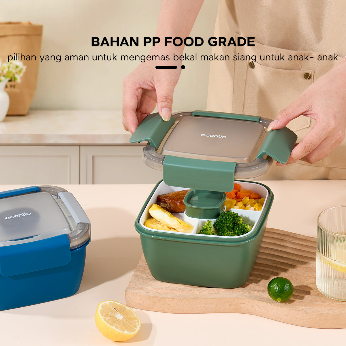 ecentio【BUY 1 GET 2】lunch box Kotak Bekal Makan 2 tingkat free kotak saus 1100ML 2PCS