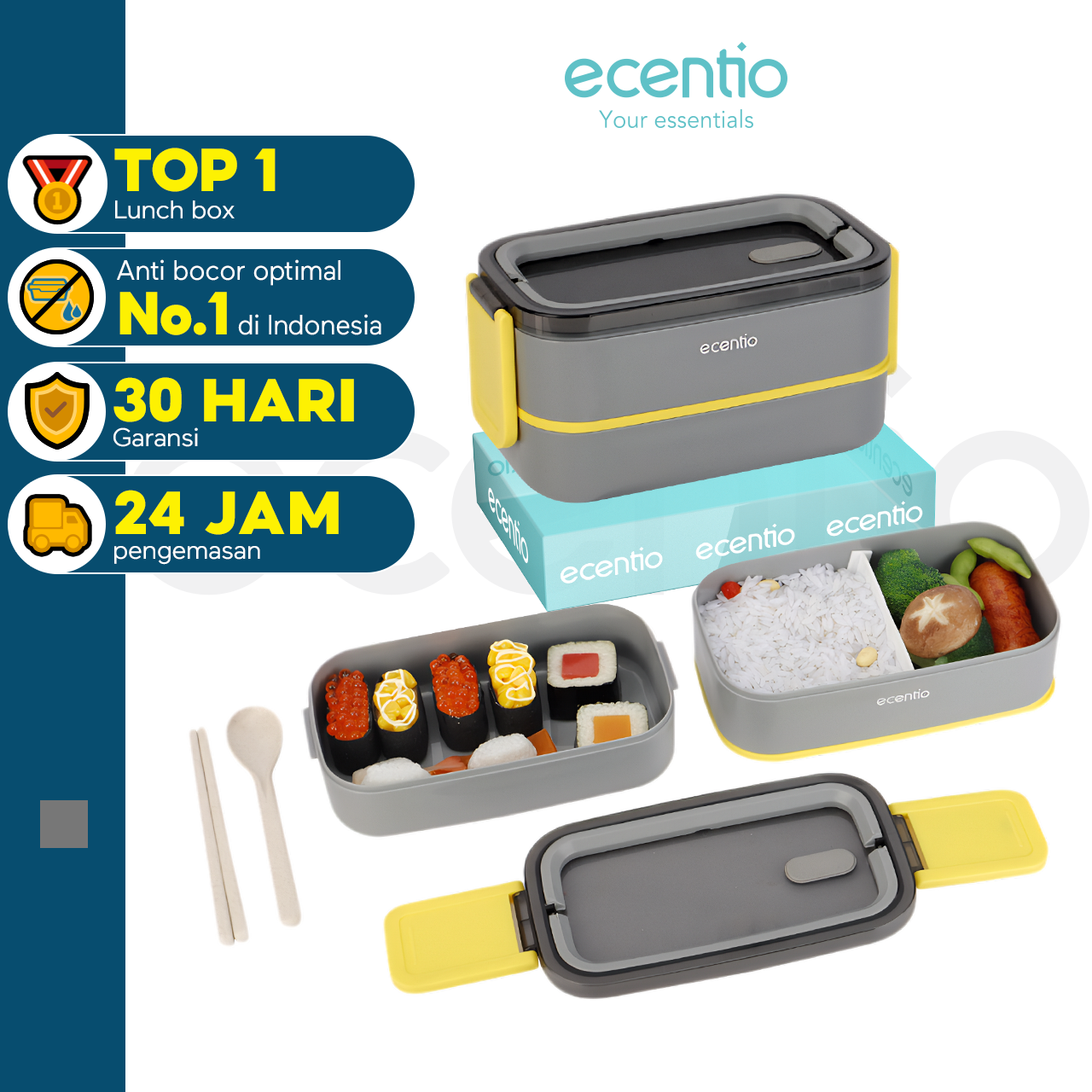 ecentio Anti Tumpah lunch box Kotak Makan Bekal 2susun 1600ml