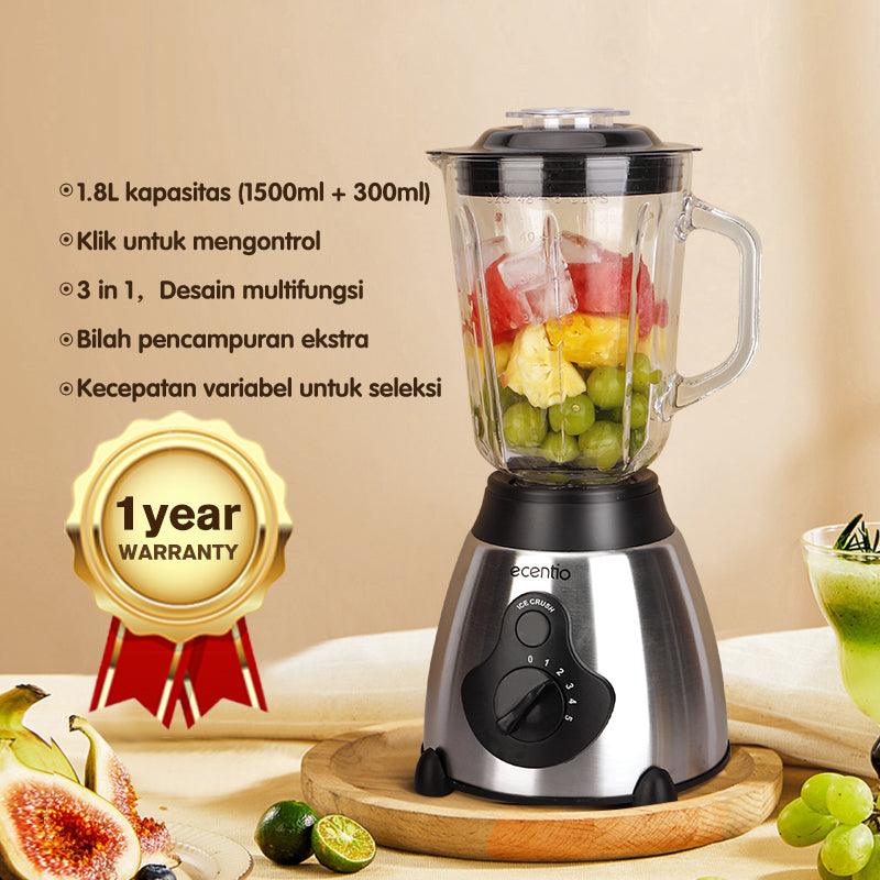 ecentio Blender Kaca 2 in 1 chopper juicer Dan 300ml Penggiling Daging 6 Pisau Juicer Elektrik cangkir ganda serbaguna Blander 1.5L