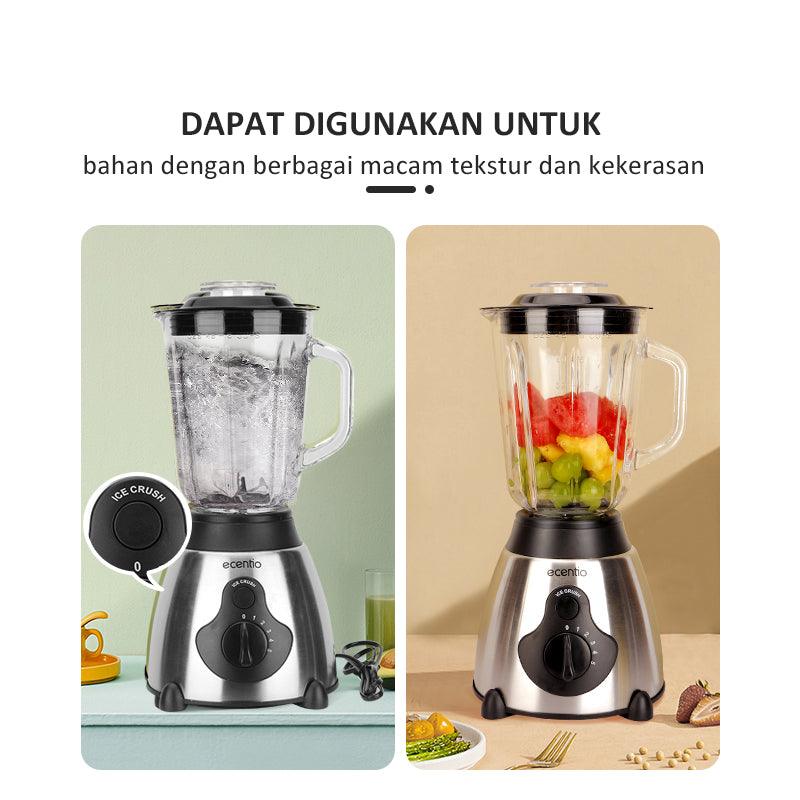 ecentio Blender Kaca 2 in 1 chopper juicer Dan 300ml Penggiling Daging 6 Pisau Juicer Elektrik cangkir ganda serbaguna Blander 1.5L