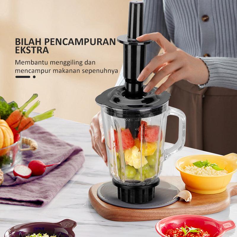 ecentio Blender Kaca 2 in 1 chopper juicer Dan 300ml Penggiling Daging 6 Pisau Juicer Elektrik cangkir ganda serbaguna Blander 1.5L