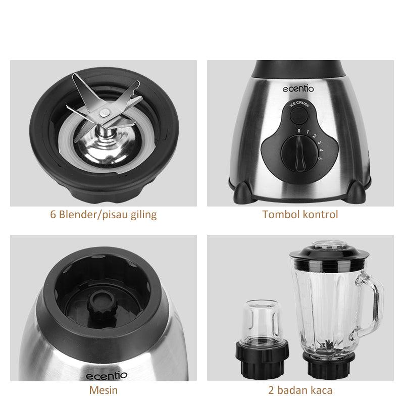 ecentio Blender Kaca 2 in 1 chopper juicer Dan 300ml Penggiling Daging 6 Pisau Juicer Elektrik cangkir ganda serbaguna Blander 1.5L