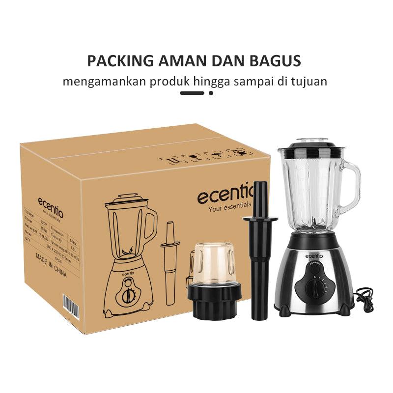 ecentio Blender Kaca 2 in 1 chopper juicer Dan 300ml Penggiling Daging 6 Pisau Juicer Elektrik cangkir ganda serbaguna Blander 1.5L
