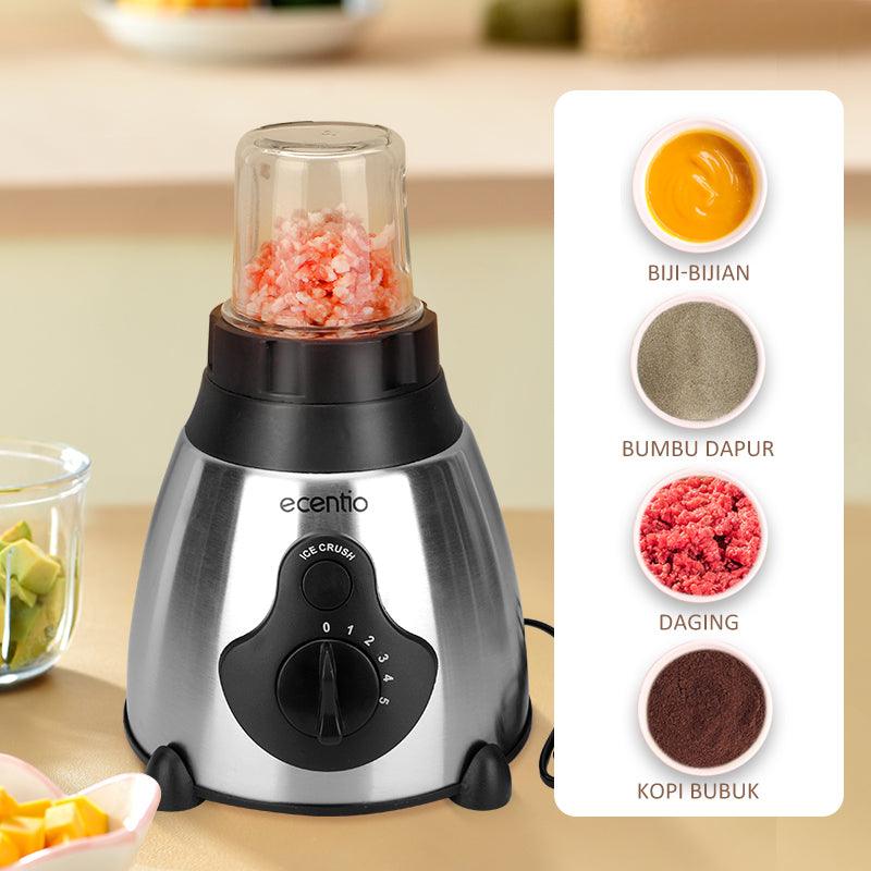 ecentio Blender Kaca 2 in 1 chopper juicer Dan 300ml Penggiling Daging 6 Pisau Juicer Elektrik cangkir ganda serbaguna Blander 1.5L