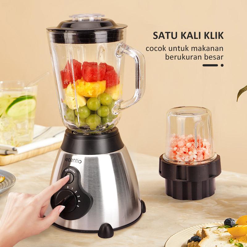 ecentio Blender Kaca 2 in 1 chopper juicer Dan 300ml Penggiling Daging 6 Pisau Juicer Elektrik cangkir ganda serbaguna Blander 1.5L