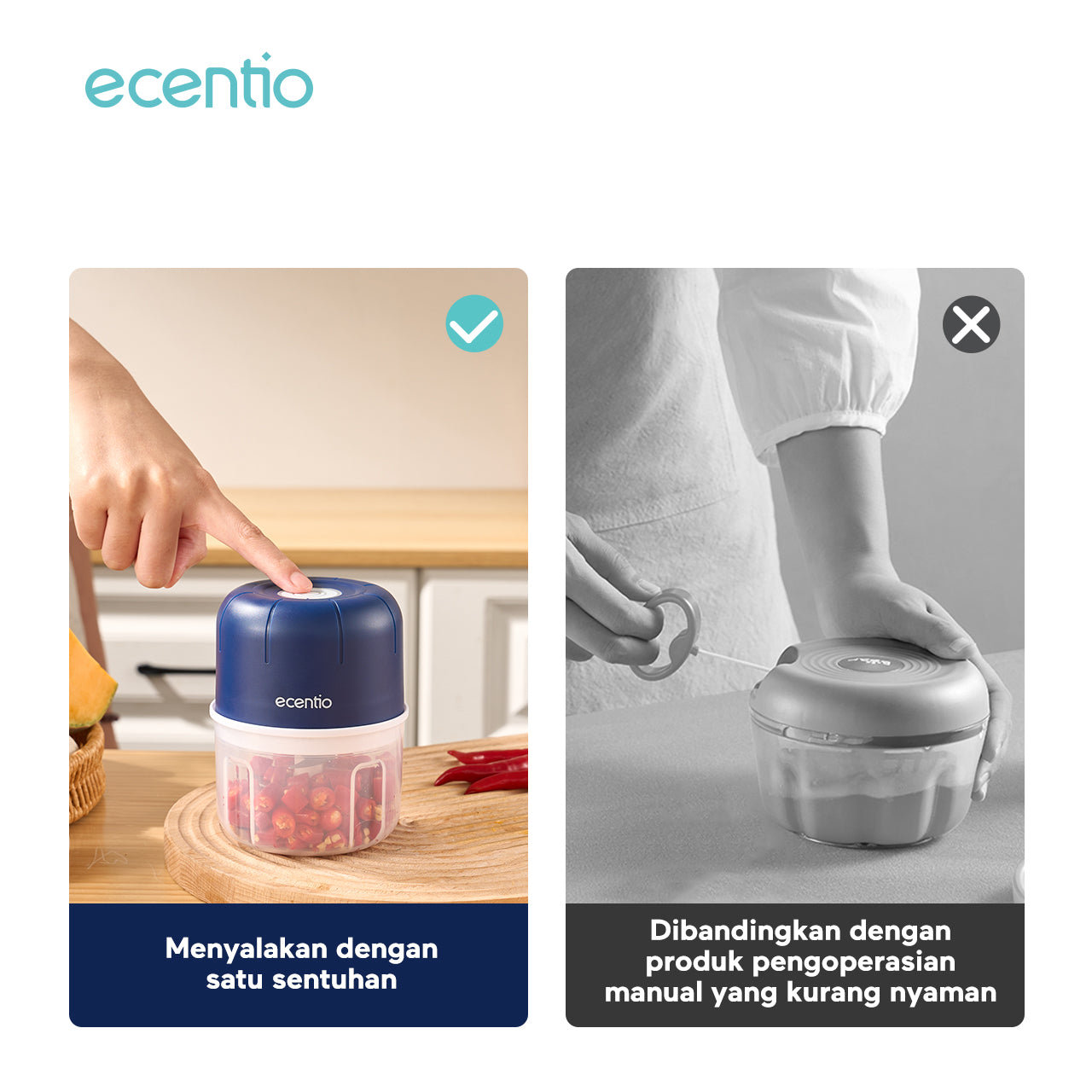 ecentio Mini Chopper Blender 6 pisau 250ml Portable Penggiling Bumbu Dapur Portable Penumbuk bawang biru gelap