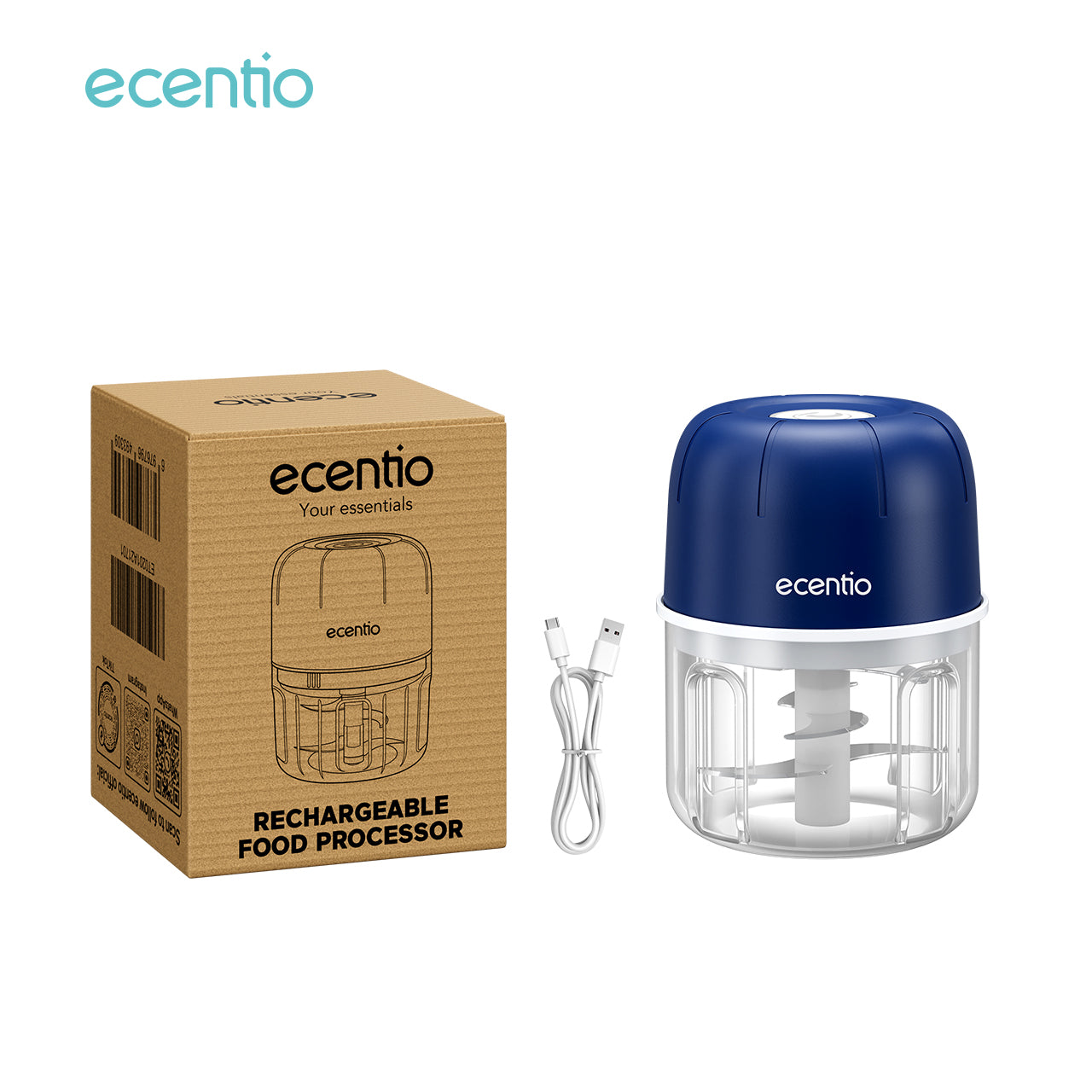 ecentio Mini Chopper Blender 6 pisau 250ml Portable Penggiling Bumbu Dapur Portable Penumbuk bawang biru gelap