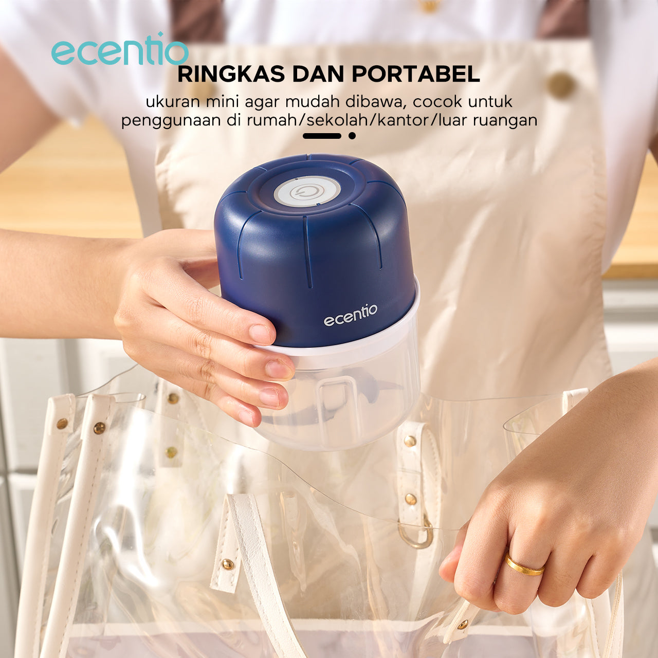 ecentio Mini Chopper Blender 6 pisau 250ml Portable Penggiling Bumbu Dapur Portable Penumbuk bawang biru gelap