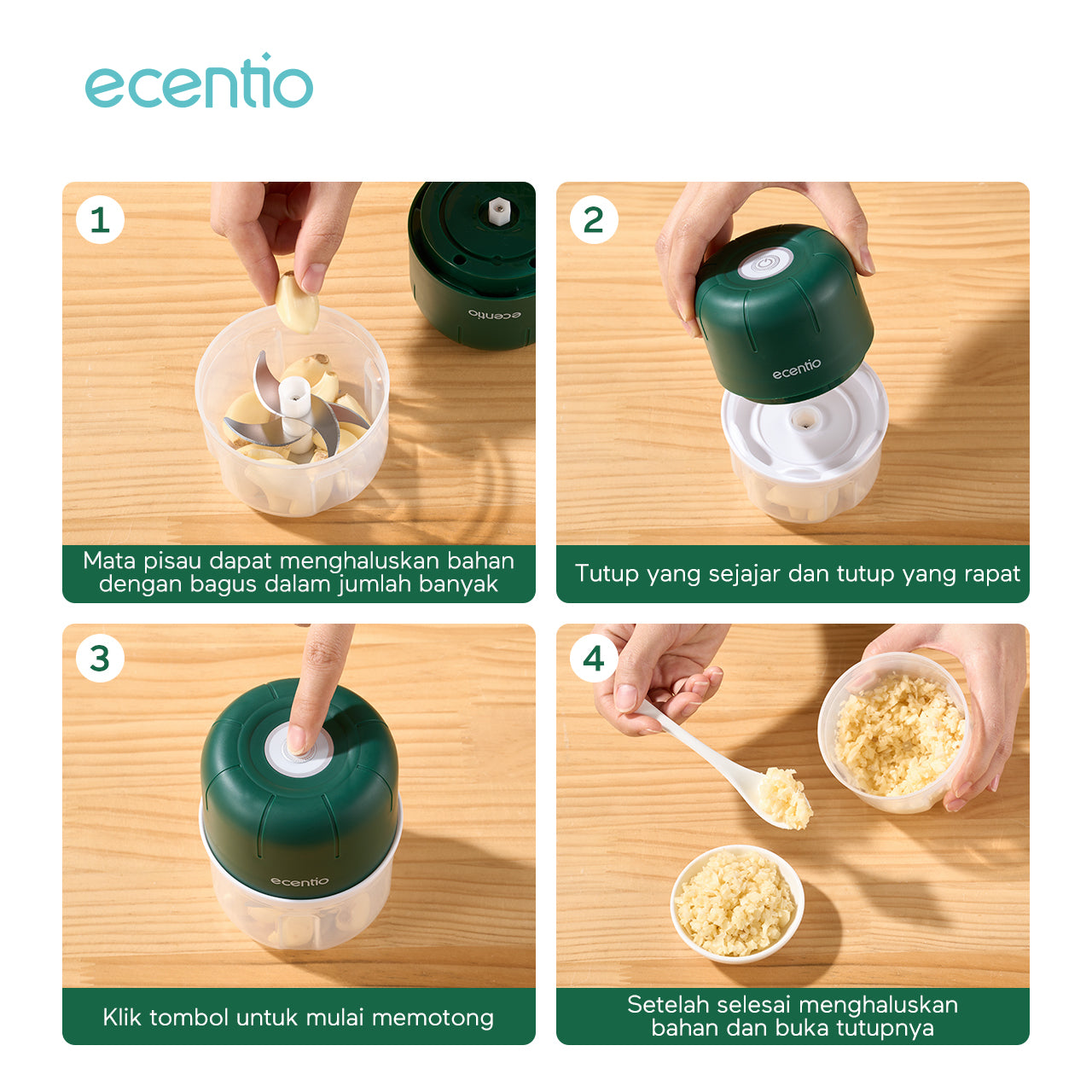 【Ready stock】ecentio Mini Chopper 6 pisau 250ml kapsul coper Mixer blender bumbu portable