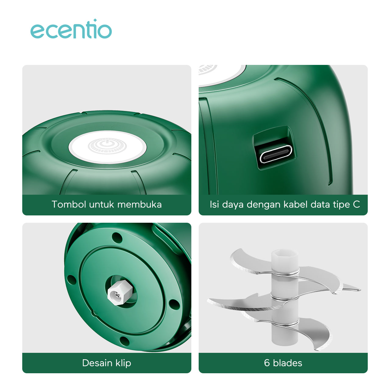 【Ready stock】ecentio Mini Chopper 6 pisau 250ml kapsul coper Mixer blender bumbu portable