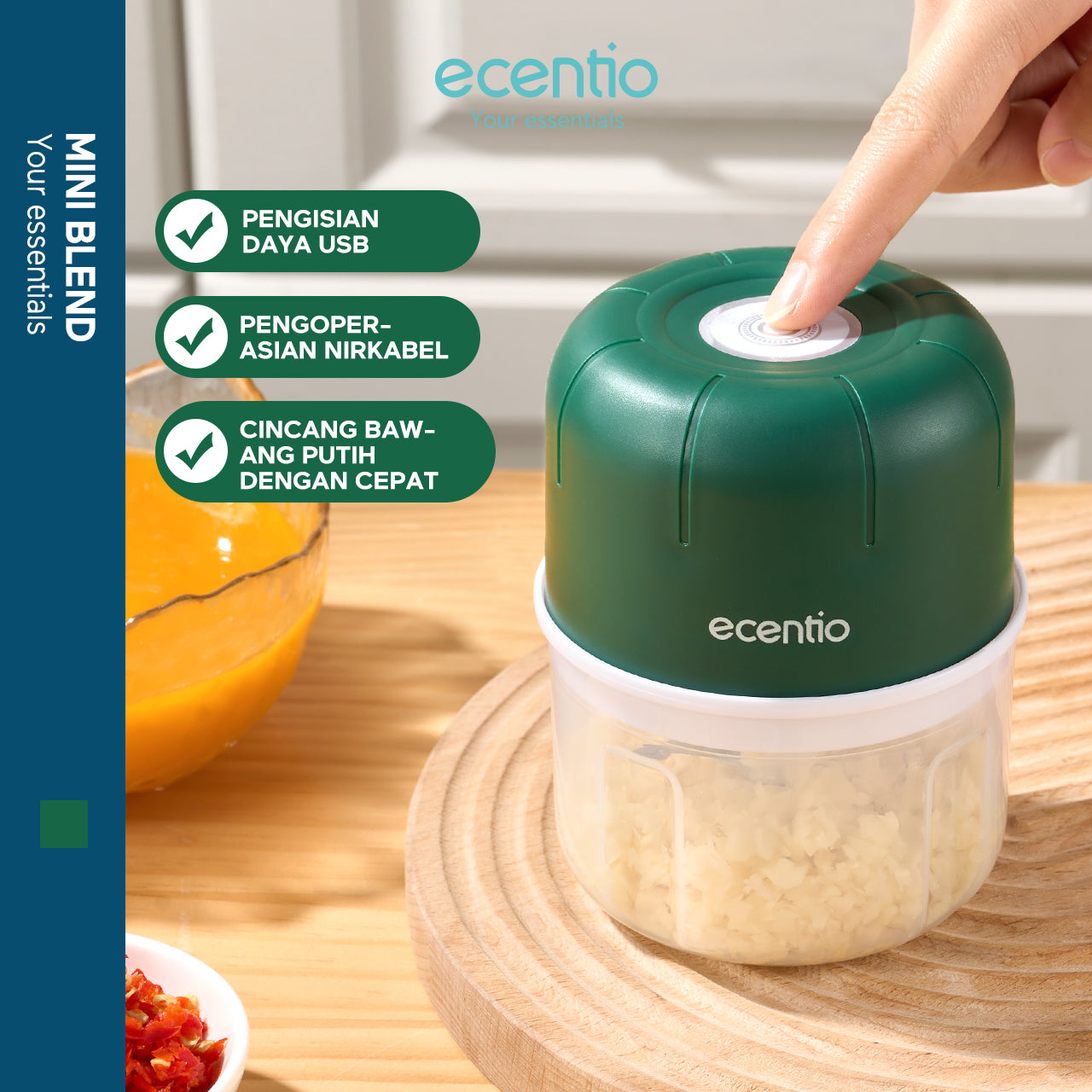 【Ready stock】ecentio Mini Chopper 6 pisau 250ml kapsul coper Mixer blender bumbu portable